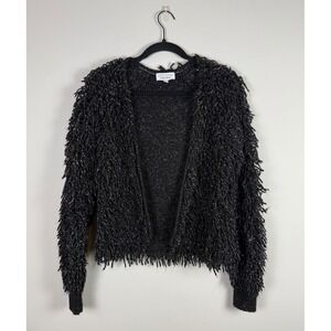 & Other Stories Black Shaggy Knit‎ Cardigan Sweater Metallic Fringe XS